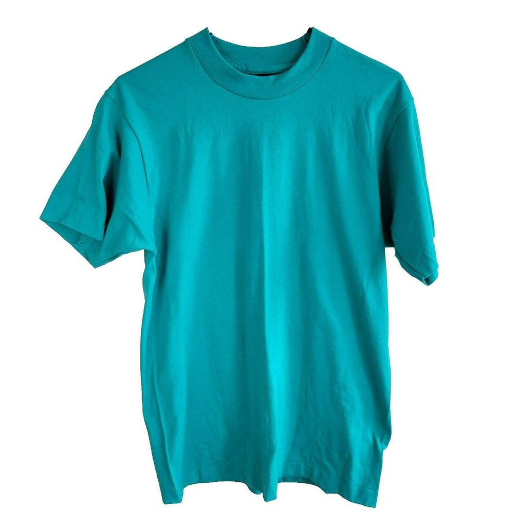 Vintage Single Stitch Fruit of the Loom Best Blank T-Shirt Mens Size M Teal Blue